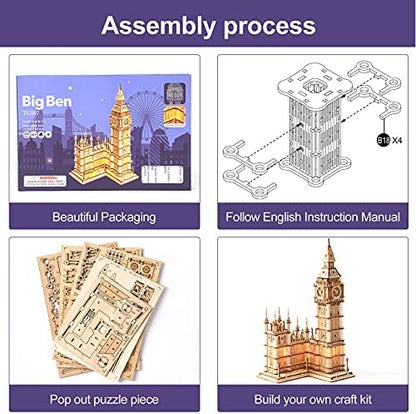 Rowood 3D Puzzles for Adults Wooden Model Kit Adult Craft Kit Gifts for Age 14+ Big Ben - Image 5