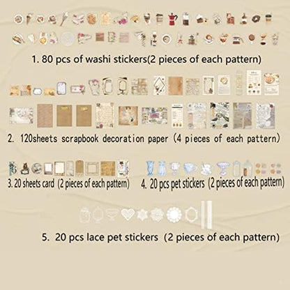 Aldieco 260pcs Vintage Scrapbooking Stickers Pack, DIY Retro Journaling Supplies Stickers kit,Scrapbook Paper Accessories,Coffee Scrap Book Washi Paper Stickers(nuanjushouji) - Image 2