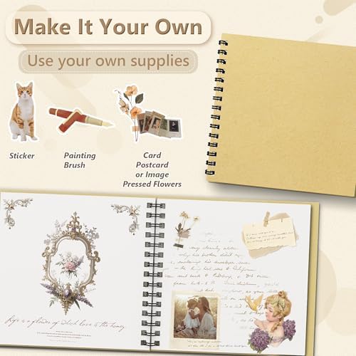 Popotop 10x10 Inch Scrapbook Photo Album, 60 Page Decorative Kraft Paper Book for 4x6 8x10 Pictures, DIY Memory Photo Albums as Gifts for Wedding Baby Christmas School Family - Image 3