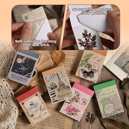 300Pcs Washi Stickers in 6 Mini Books, Vintage Nature Junk Journal Supplies - Image 4