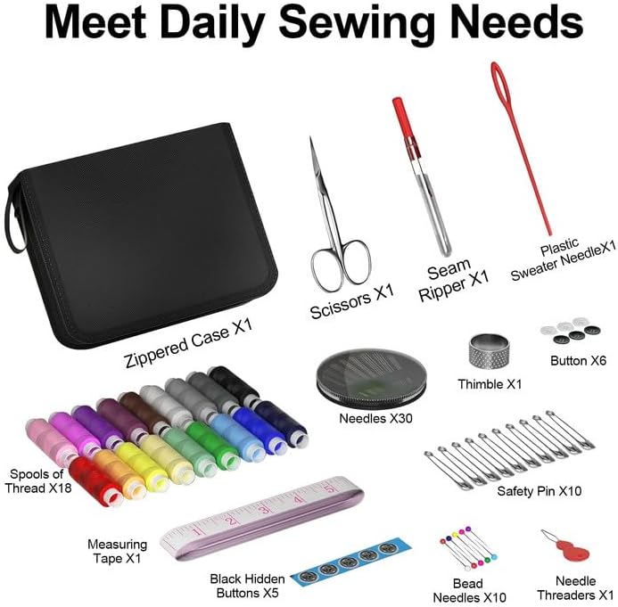 MIXCOOL Sewing Kit for Adults, Beginners, Needle and Thread Kit, Portable Sewing Supplies, Contains Thread, Scissor, Needles, Measuring Tape - Image 2