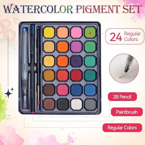 Floral Watercolor Painting Kit, 24 Paints, 3 Brushes, Workbook - Image 4