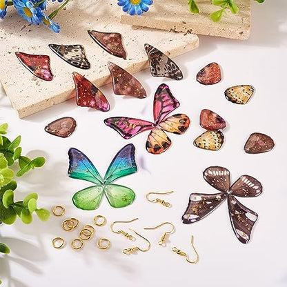 FASHEWELRY 24Pcs Resin Butterfly Wing Charms Insects Wing Charms 6 Colors Animal Feather Pendants with Jump Rings Earring Hooks for Crafts Jewelry Making - Image 3