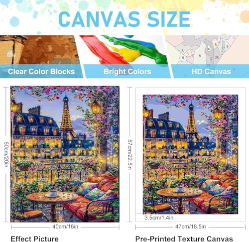 Mrnsiet Paint by Numbers Kit for Adults Beginners, City View Art Adult Paint by Numbers on Canvas, Paris Balcony Scene Acrylic Painting Crafts for Home Decor (16x20inch) - Image 3