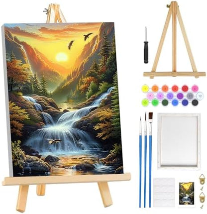 MOGTAA Landscape Paint by Numbers Kit for Adults Beginners with Frame, Sunset Adult Paint by Number Kits on Canvas with Easel, Easy DIY Oil Painting Kits for Home Decor, 8x12in by MOGTAADIYHomeDecor