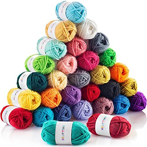CRAFTISS 30 of 20g/0.7Oz Acrylic Yarn Mini Skeins - 1300 Yards of Soft Yarn for Crocheting and Knitting Craft Project, Assorted Starter Crochet Bulk Kit for Adults and Kids - Mothers Day Gift by CRAFTISS