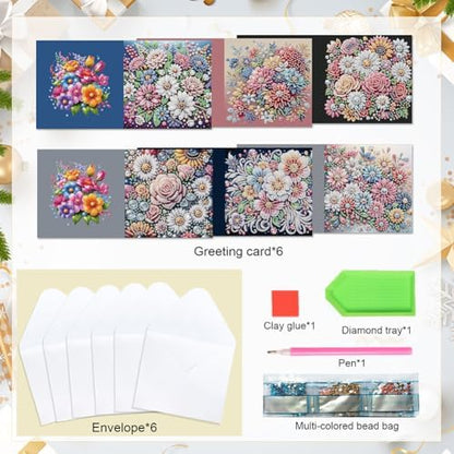 jinglinhh 6pcs Flower Clusters Diamond Art Painting Greeting Cards with Envelopes, DIY Card Making Kits for Adults, Diamond Art Postcards Holiday Cards Craft Gifts - Image 3