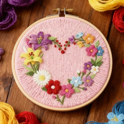 INFUNLY Punch Needle Kit for Beginners Adults Heart Floral Punch Needle Kits with Fabrics Floss Instruction Flower Wreath Needlepoint Embroidery Kits for Craft Lovers and Home Decor - Image 4