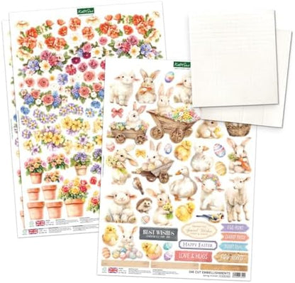 Katy Sue Spring Garden Picket Fence Card Making Kit. Contains 8 Shaped Cards, 3 Sheets of Die Cut Decoupage, Adhesive Foam Pads, Background Scenes, Instructions & 8 Envelopes for Card Making Supplies - Image 4