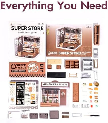 Rolife LED Building Blocks for Adults,1:24 Toy Building Sets,Model Building Kits,DIY Miniature Dollhouse Kits for Adults,Hobbies for Women Men (1.Golden Wheat Bakery) - Image 6