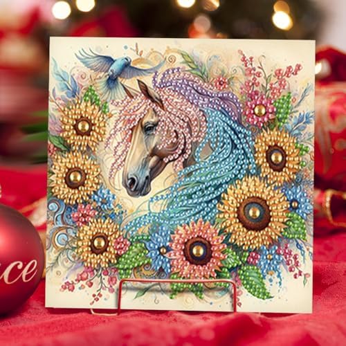 jinglinhh 6pcs Flower Horse Rose Sunflower Diamond Art Painting Greeting Cards with Envelopes, DIY Card Making Kits for Adults, Diamond Art Postcards Holiday Cards Craft Gifts - Image 4