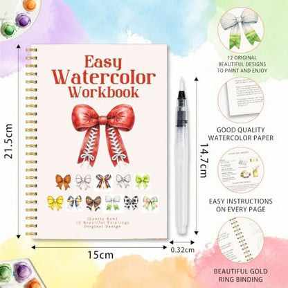 Sporty Lover Gift, Sports Bow Watercolor Workbook, Watercolor Painting Workbook with 12 Different Sports Bow Patterns, Sporty Water Coloring Book Set with Water Paintbrush for Beginners Boys Girls - Image 2