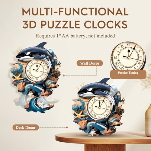 3D Wooden Puzzles for Adults-Killer Whale Clock Puzzle-Adult Craft - Image 5