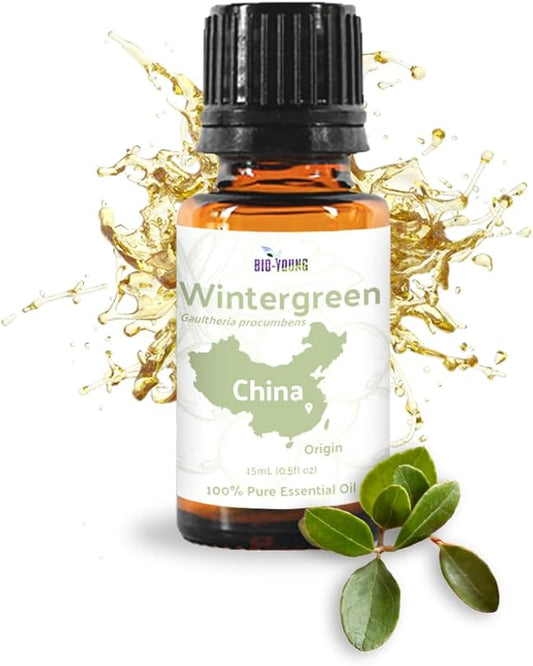 Nature Packaged Wintergreen Essential Oil - Direct from Bio-Young Aromas China - Steam Distilled - Aceite de Gaulteria for Aromatherapy, Massage, Diffuser, DIY Candle and Soap Making - 15ml
