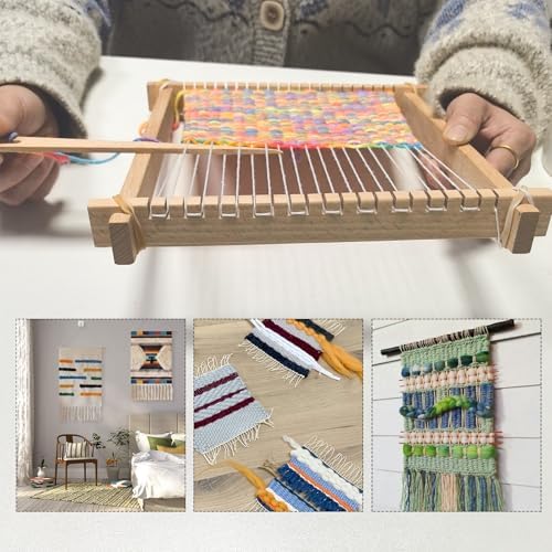 LYKTRIX Weaving Loom for Kids Age 6-12,Small Wooden Weaving Loom Kit,Suitable for Beginners and Children, 9 * 11 inch Knitting Loom Kit Includes Instructions and Enough Yarn 28×24cm - Image 2