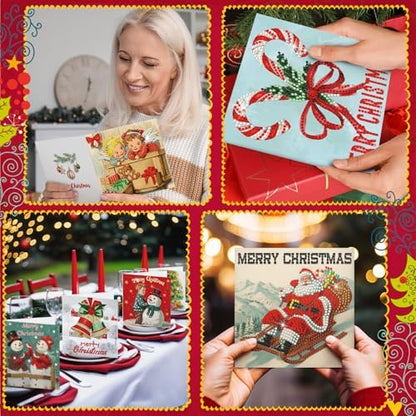 Colarr 18 Pcs Vintage Christmas Diamond Painting Greeting Card with Envelopes 5d DIY Diamond Art Snowman Santa Cards for Adults Craft Family Birthday Gifts Including 3 Pen 1 Tray 1 Sticky Wax - Image 2