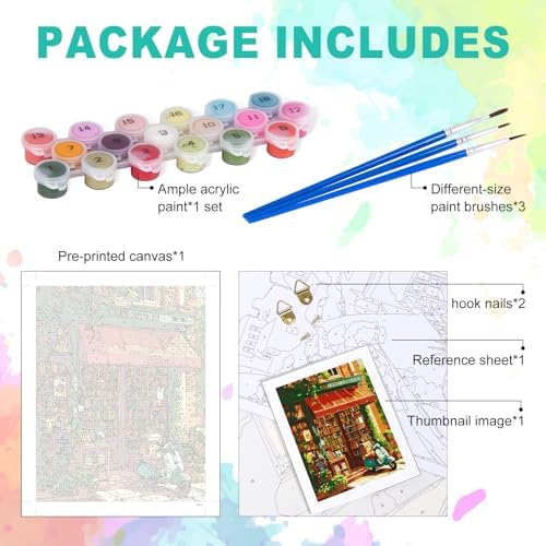 Paint by Numbers Kit for Adults, Cozy Bookstore Painting, 16 x 20 Inch - Image 4