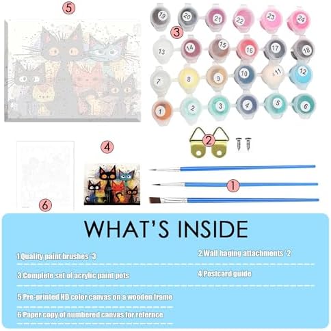 Cat Paint by Numbers Kit for Adults Framed Canvas,Animal Painting by Numbers Kits with Frame on Canva for Beginner,DIY Watercolor Oil Painting Frame for Birthday Gift Relax Decor for Home Wall. (cat1) - Image 5