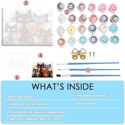 Cat Paint by Numbers Kit for Adults Framed Canvas,Animal Painting by Numbers Kits with Frame on Canva for Beginner,DIY Watercolor Oil Painting Frame for Birthday Gift Relax Decor for Home Wall. (cat1) - Image 5