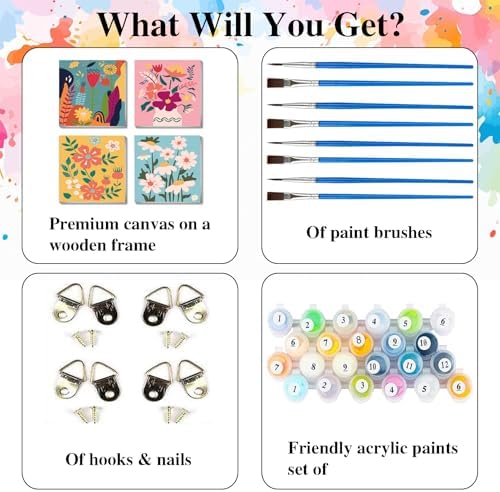 eimivrc 4 Pack Paint by Numbers Kit for Adults Framed,Flowers Paint by Numbers for Adults Beginner,DIY Acrylic Oil Painting for Home Wall Decor(8x8inch) - Image 6