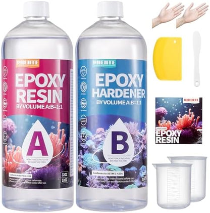 Pnente Artist-Grade Epoxy Resin – Self-Leveling, Zero Bubbles & 5-Year UV Guard for River Tables, Jewelry, Resin Art – Beginner-Friendly 1:1 Mix, Non-Toxic & Non-Yellowing (64oz) by Pnente