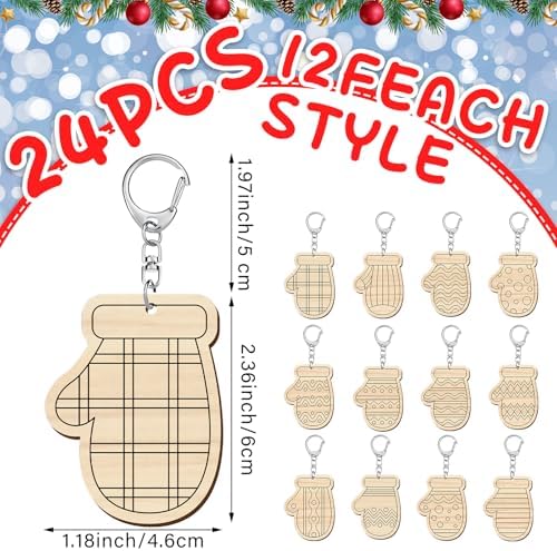 RattanView 24 Pcs Mitten Craft Keychains DIY Keychain, 12 Styles - Image 2