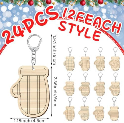 RattanView 24 Pcs Mitten Craft Keychains DIY Keychain, 12 Styles - Image 2