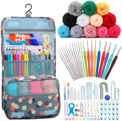 130 Pcs Crochet Starter Kit, Crochet Kit for Beginners with 12 Colors Yarn by Pnytty