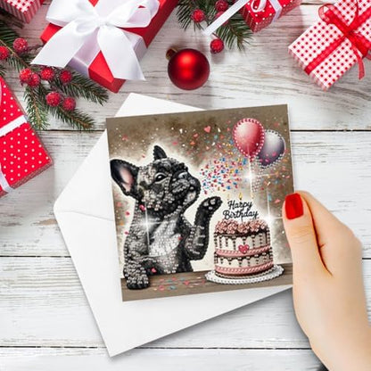 jinglinhh 6pcs Diamond Art Painting Happy Birthday Cake French Bulldog Puppy Chihuahua Dog Greeting Cards with Envelopes, DIY Card Making Kits for Adults, Diamond Art Postcards Christmas Cards Craft Gifts - Image 6