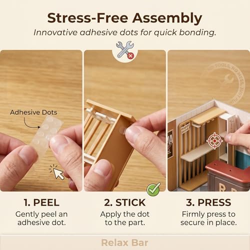 Relax Bar Miniature House Kit, Plastic DIY Dollhouse with Bar Counter & High Chairs, Stackable Transparent Dust Cover, Creative Desktop Decor for Adults Teens - Image 6