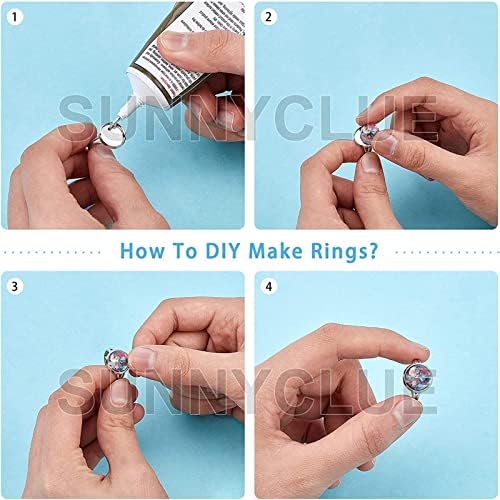 SUNNYCLUE 80pcs Cabochon Ring Blanks Adjustable Ring Base 14mm Glass Cabochons Blank Bezel Trays Flat Tray Rings Settings Cabochon Finger Rings for Jewelry Making Kit Women Adult DIY Crafts Supplies - Image 4