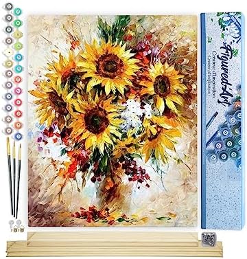 Figured'Art Paint by Numbers Kit for Adults Pretty Sunflowers 16"x20" - Craft Art Painting Rolled Canvas with DIY Wooden Frame by FiguredArt