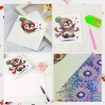 Focart Christmas Penguin Greeting Cards, Set of 6, Special Shaped Diamonds Painting, DIY Handcraft for Relatives and Friends with Wishes,Unique Design Crafting for Birthday or Holiday Cards - Image 4