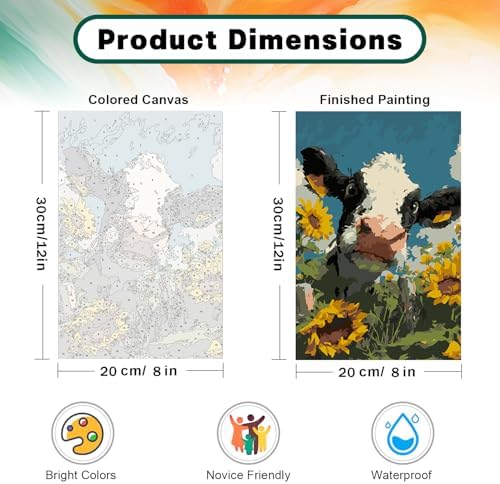 Framed Paint by Numbers Kit for Adults Beginner & Kids Ages 8-12, Funny Animal Cow Adult Paint by Number Kits on Canvas with Frame, DIY Number Painting for Adults for Home Wall Decor Gift 8 x 12 Inch - Image 4