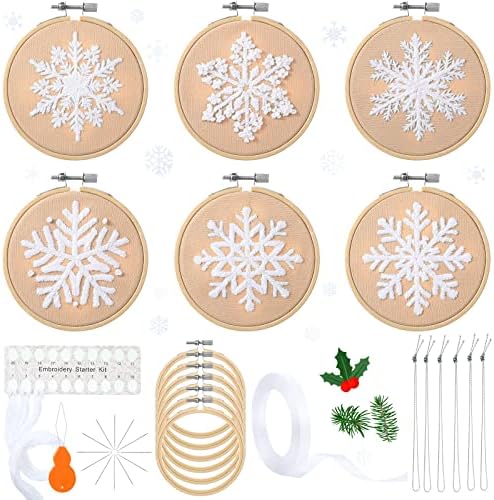 Roowest 6 Sets Christmas Embroidery Kits Snowflake Ornament DIY,Tan by Roowest