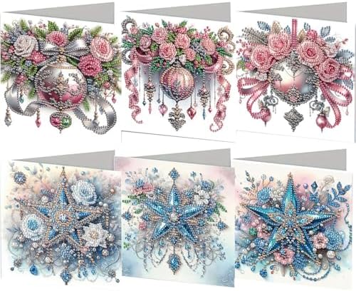 jinglinhh 6pcs Christmas Rose Flowers Ball Star Diamond Art Painting Greeting Cards with Envelopes, DIY Card Making Kits for Adults, Diamond Art Postcards Holiday Cards Craft Gifts by Unknown
