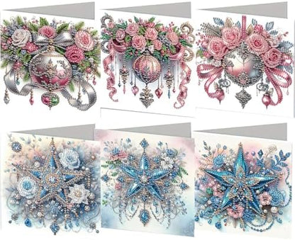 jinglinhh 6pcs Christmas Rose Flowers Ball Star Diamond Art Painting Greeting Cards with Envelopes, DIY Card Making Kits for Adults, Diamond Art Postcards Holiday Cards Craft Gifts by Unknown