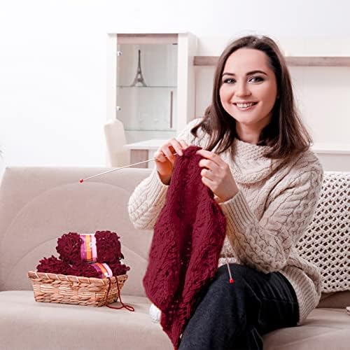 3 Rolls Finger Blanket Yarns Puffy Loop Yarn Soft Crochet Fluffy Finger Knitting Chunky Hand Woven Fluffy for DIY Knitting Crafts(Cherry Red) - Image 5