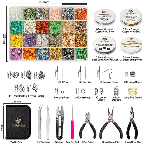 MineCrystals Jewelry Making Kit DIY Natural Crystal Chip Stones Beads Tools kit Jewelry Wires Findings Supplies Instruction Guide Gift Box for Adult Teens Craft Bracelet Earring Necklace - Image 3