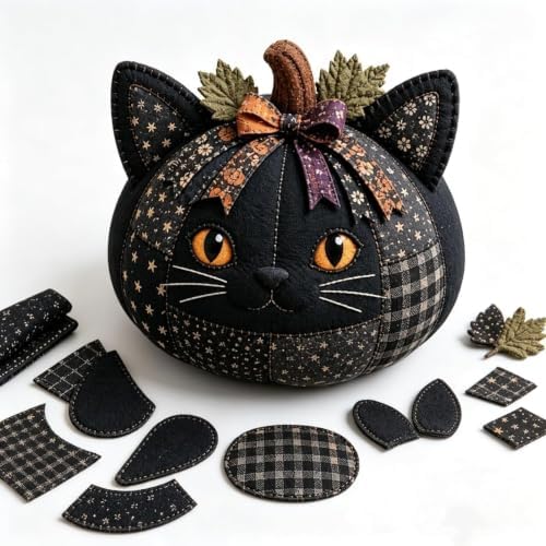 DIY Animal Pumpkin Sewing Kit -Halloween DIY Pumpkin Patchwork Craft Kit,Harvest Fabric Animal Craft Set for Adults Beginners,Autumn Thanksgiving Home Ornament Craft Kit，Cat by Unknown