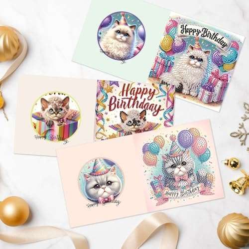 6-Pack Pets Birthday Diamond Painting Greeting Card Kits, Special Shaped Diamonds Painting, DIY Handcraft for Relatives and Friends with Wishes,Unique Design Crafting for Birthday Cards - Image 6