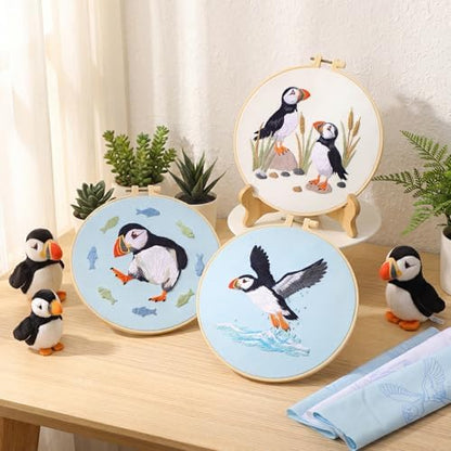 Mindsoft 3 Set Needlepoint Kit for Beginners with Hoop,Sea Bird - Image 2