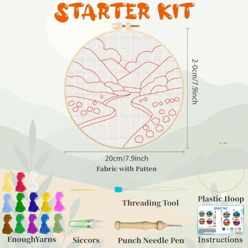 BEUNITONE 4PCS Landscape Punch Needle Kit for Adults Beginners, Complete DIY Craft Needlepoint Kits with Hoop, Punch Needle Starter Craft Embroidery Set for Festival Gift and Home Decor 20x20cm - Image 2