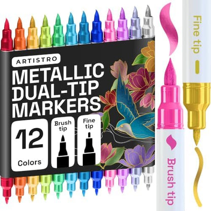 ARTISTRO 12 Metallic Dual-Tip Acrylic Paint Marker Pens for Drawing by ARTISTRO