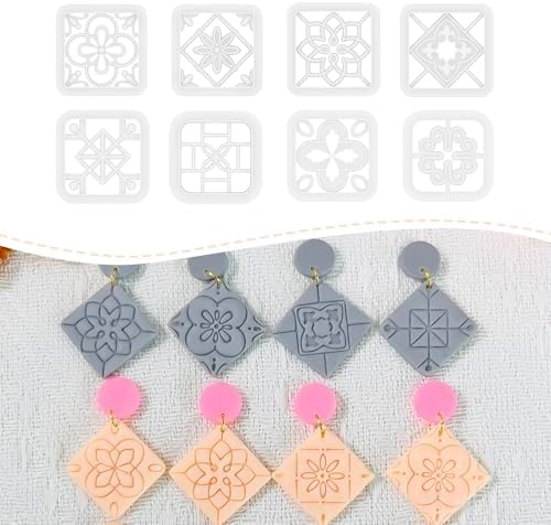 Xaekicr 8PCS Tile Pattern Polymer Clay Cutters Set – Mediterranean Geometric Clay Cutters and Textured Molds, Clay Tools for Polymer Clay Jewelry and Crafts by Xaekicr