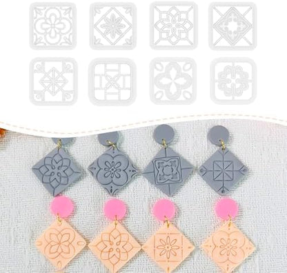 Xaekicr 8PCS Tile Pattern Polymer Clay Cutters Set – Mediterranean Geometric Clay Cutters and Textured Molds, Clay Tools for Polymer Clay Jewelry and Crafts by Xaekicr