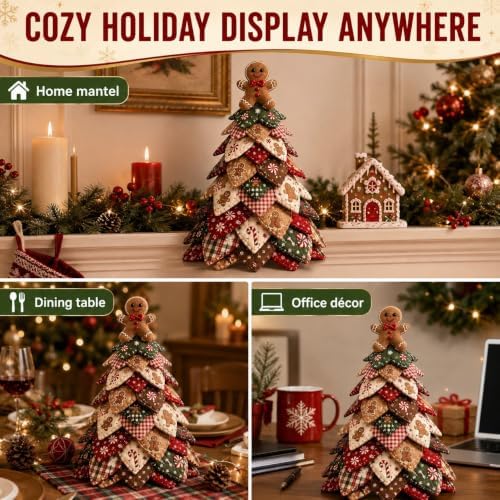 DIY Halloween Christmas Quilted Fabric Tree Kit, 3D Padded Patchwork Sewing Craft Kit for Beginners, Home Office Mantel Shelf Tabletop Decor, Handmade Holiday Gift for Craft Lovers (Christmas #D) - Image 3