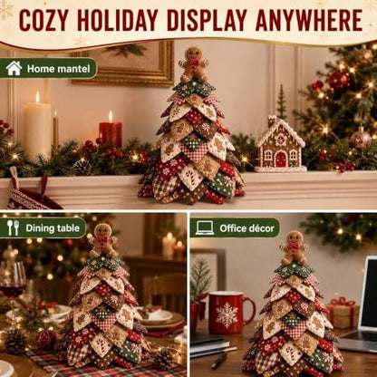 DIY Halloween Christmas Quilted Fabric Tree Kit, 3D Padded Patchwork Sewing Craft Kit for Beginners, Home Office Mantel Shelf Tabletop Decor, Handmade Holiday Gift for Craft Lovers (Christmas #D) - Image 3