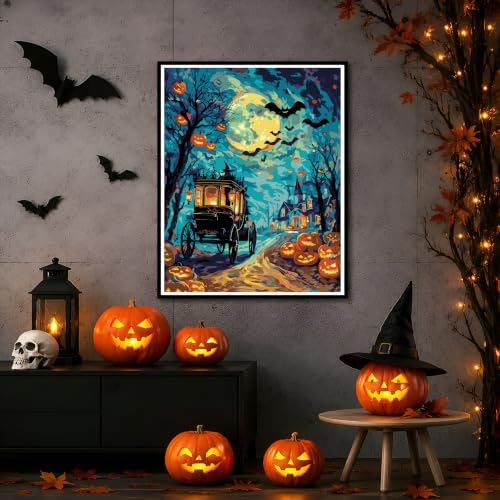 NXIKYO Halloween Carriage Paint by Numbers Kit for Adults Beginner, Night Adult Paint by Number Kits on Canvas, DIY Acrylic Oil Easy Painting by Numbers for Home Wall Decor 16x20 inch (Without Frame) - Image 6