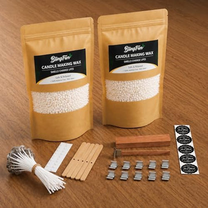 Blingfun Soy Wax for Candle Making - DIY Candle Making Supplies with Natural Soy Wax, Candle Wicks, Wick Holders, Premium Candle Wax for DIY Candle Crafting(1LB) - Image 2